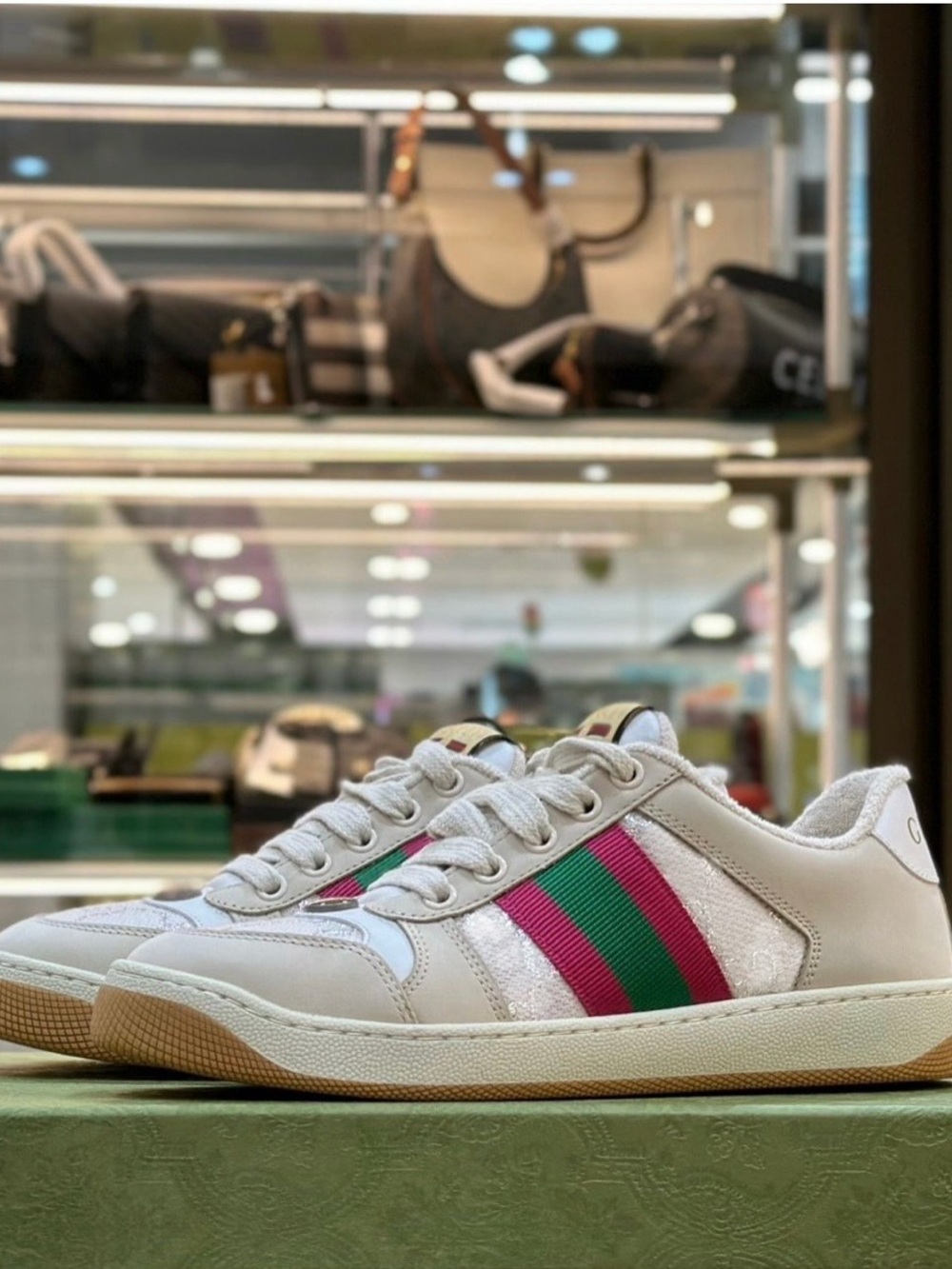 Gucci Screener Sneakers with Green and Red Green Stripes